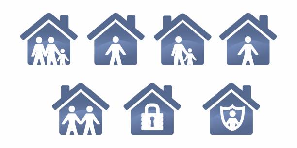 Stay safe stay at home shelter in place family virus pandemic lockdown protection icons vector art illustration