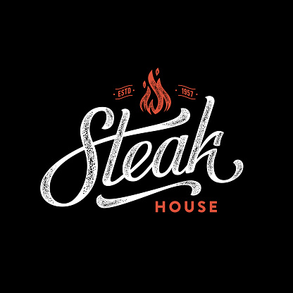 Steak house logo. Vintage Design. Handmade lettering. Vector illustration