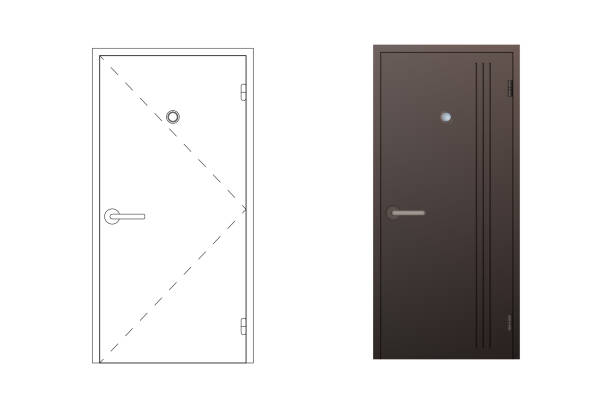 Steal outdoor by Steel outdoor door. Vector illustration. A schematic blueprint. door designs stock illustrations