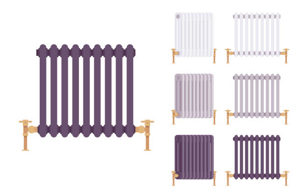 illustrations, cliparts, dessins animés et icônes de ensemble rétro en fonte de radiateur de vapeur pour le confort de chauffage - chauffage