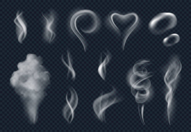 Steam realistic. Tobacco smoke steaming cloud from hot food vector isolated Steam realistic. Tobacco smoke steaming cloud from hot food vector isolated. Illustration of steam smoke, white cloud effect from fire scented stock illustrations
