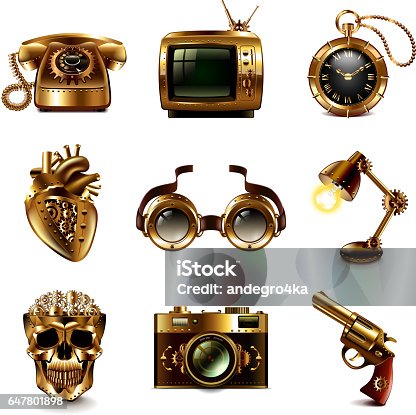 istock Steampunk icons vector set 647801898