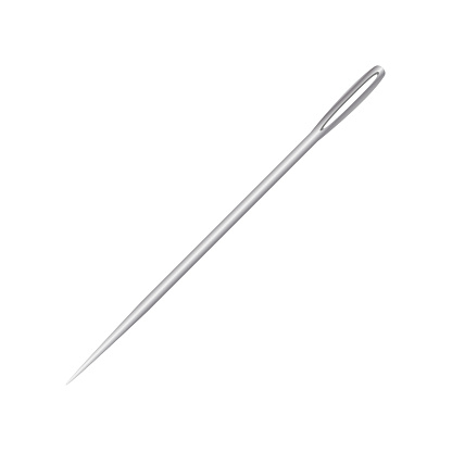 Steel sewing needle isolated on white, 3d vector illustration