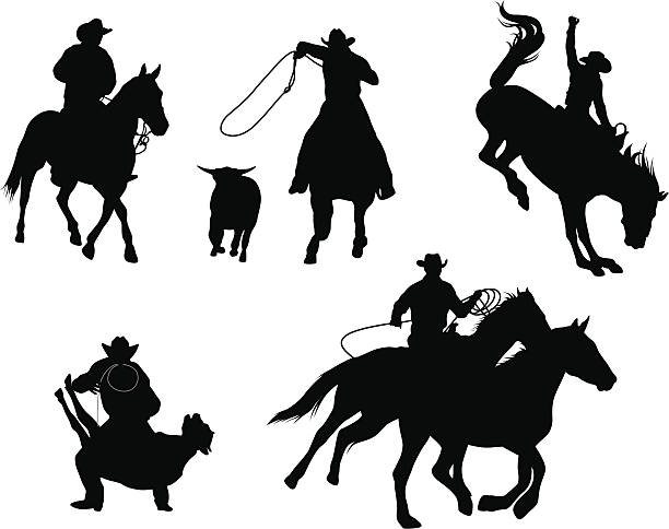 bildbanksillustrationer, clip art samt tecknat material och ikoner med steer rasling vector silhouette - horse working
