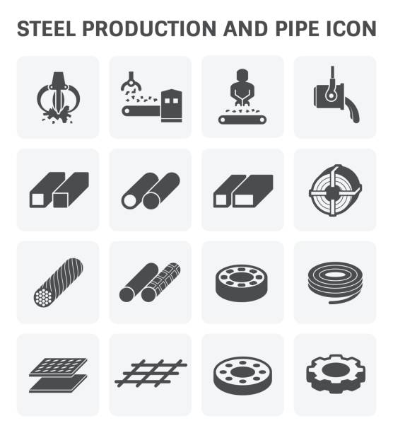 Stel Metal Icon Steel and metal production industry vector icon set. metal icons stock illustrations