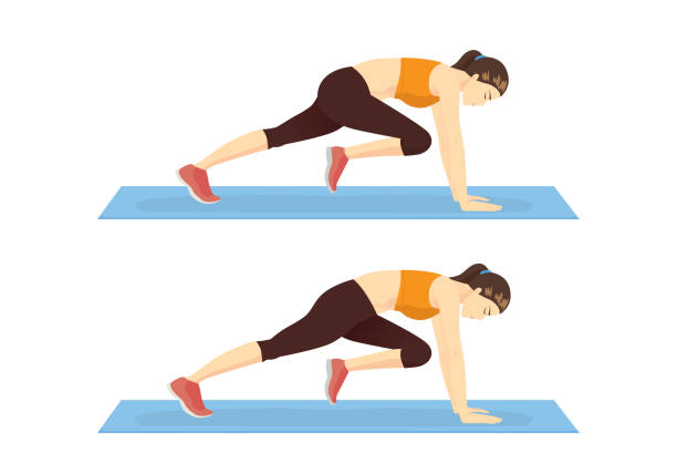 Step of doing the Mountain climber exercise by healthy woman. Step of doing the Mountain climber exercise by healthy woman. Illustration about exercise guide. mountain climber exercise stock illustrations