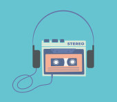 istock Stereo personal portable cassette player with headphones. Flat vector illustration 1321057176