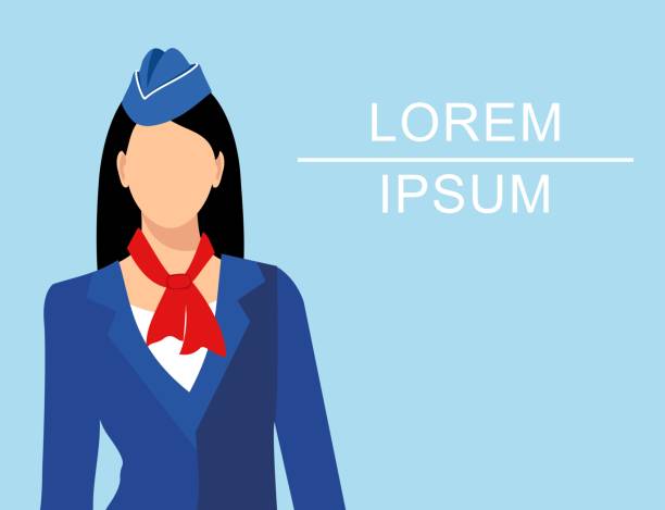ilustrações, clipart, desenhos animados e ícones de aeromoça vestida com uniforme azul - aeromoça