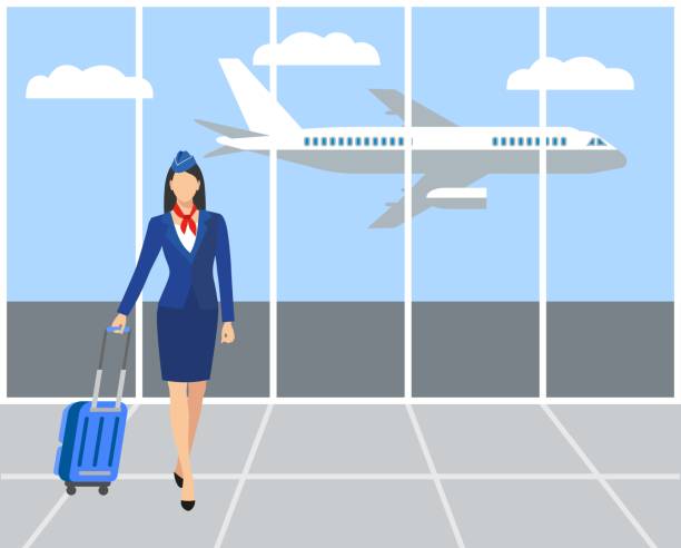 Stewardess Holding Suitcase. Stewardess Holding Suitcase. flying attendants ,air hostess , Vector illustration.Profession: stewardess. airport clipart stock illustrations