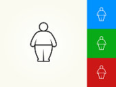 Stick Figure and Weight Gain Black Stroke Linear Icon. This royalty free vector illustration is featuring a black outline linear icon on a light background. The stroke is editable and the width of the line can be easily adjusted. The icon can also be converted to have a black fill color. The download includes 3 additional versions of this icon on blue, green and red background.