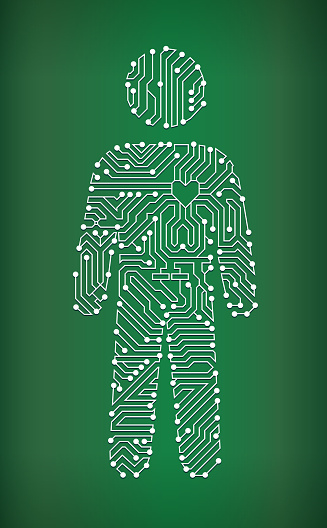 Stick Figure Circuit Board royalty free vector art background