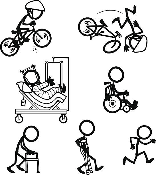 Stick Figure People Bike Accident Recovery vector art illustration