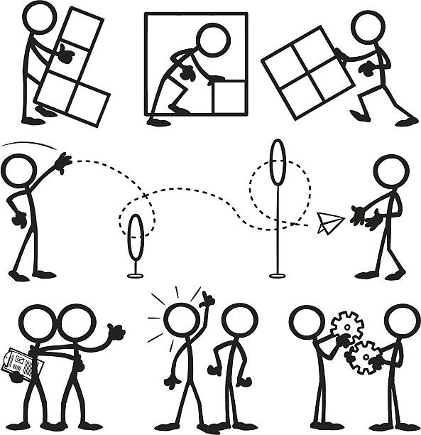 Stick Figure People Business Working Together vector art illustration