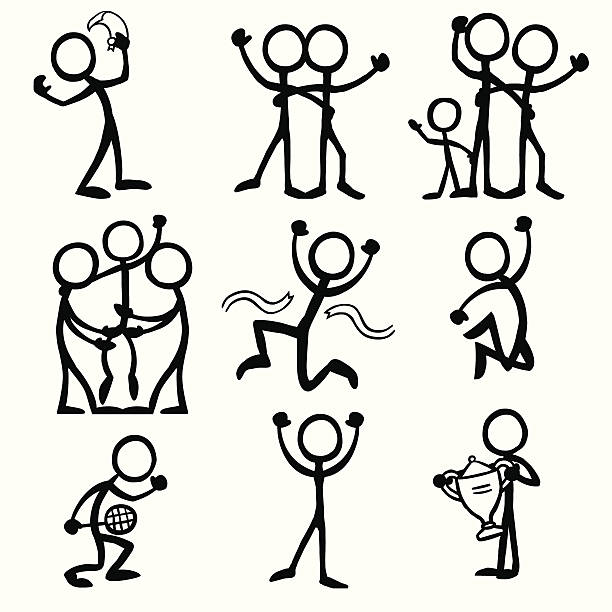 Stick Figure People Celebration vector art illustration