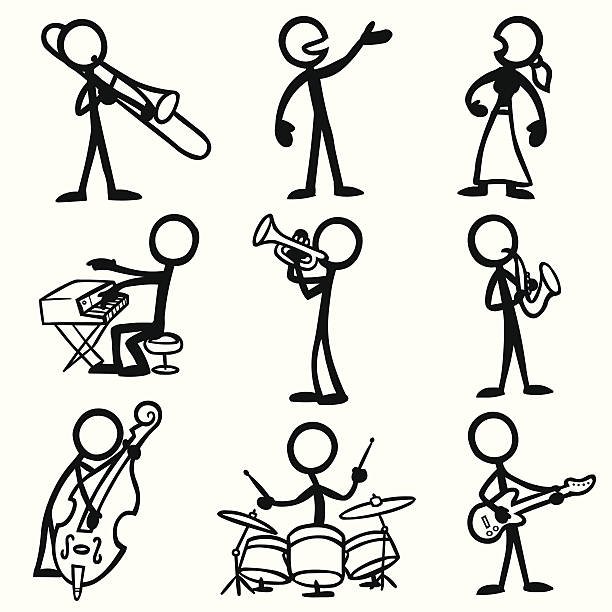 Stick Figure People Jazz Musicians vector art illustration
