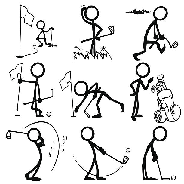 Stick Figure People Playing Golf vector art illustration