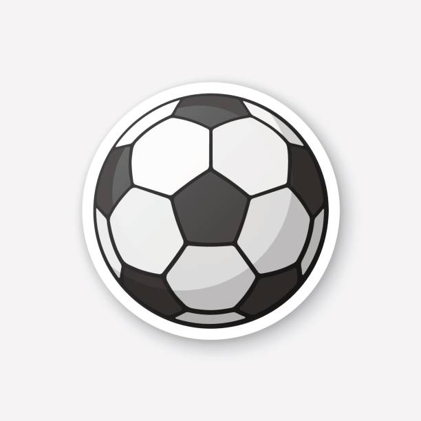 Sticker black and white soccer ball Vector illustration. Leather black and white soccer ball. Sports equipment. Cartoon sticker in comics style with contour. Decoration for greeting cards, posters, patches, prints for clothes, emblems black and white football clipart pictures stock illustrations