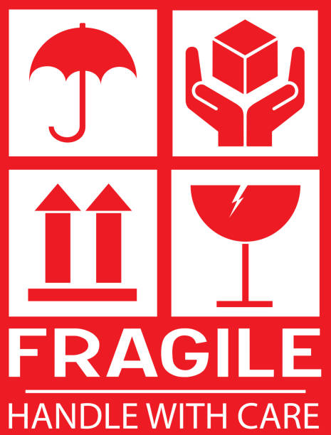 ilustrações de stock, clip art, desenhos animados e ícones de sticker: fragile - handle with care - this way up - donot step - fragilidade