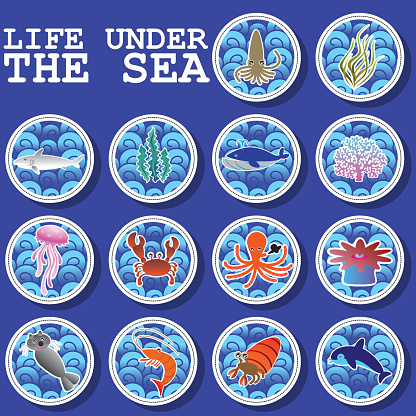 Sticker icons life under the sea