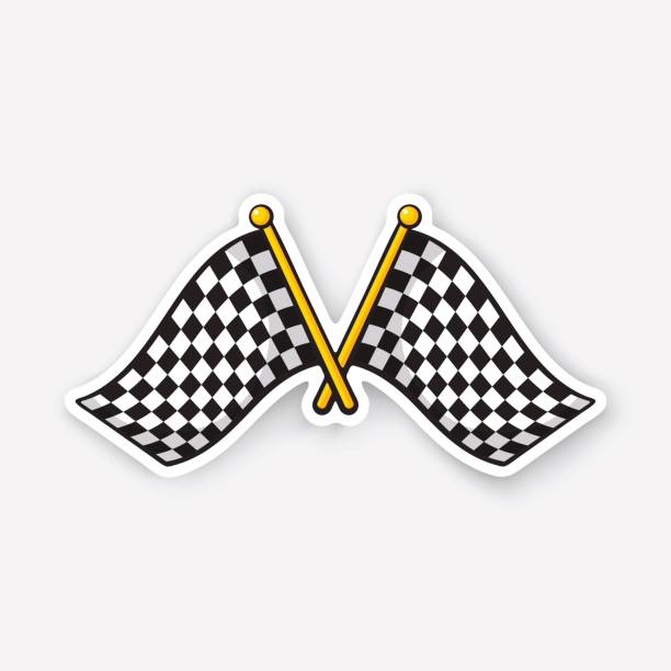 貼紙兩個交叉格子的賽車旗幟在旗杆 - 芬蘭拉普蘭區 幅插畫檔、美工圖案、卡通及圖標