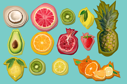 Stickers of different fruits