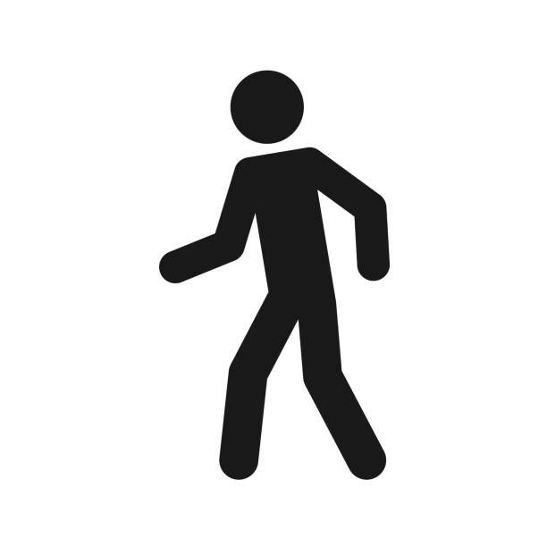 ilustrações de stock, clip art, desenhos animados e ícones de stickman walking icon, silhouette of a man moving - trilhos pedestres