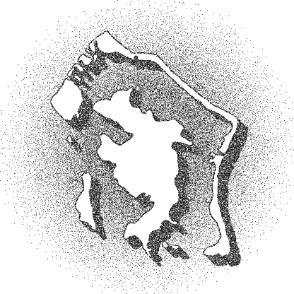 Map of Bora Bora draw with the stippling technique. Beautiful and trendy illustration created only with dots and isolated on a blank background. White map with dotted black outline and dark shadow. White background with a stippled circular gradient. (colors used: black and white). Vector Illustration (EPS10, well layered and grouped). Easy to edit, manipulate, resize or colorize. Vector and Jpeg file of different sizes.