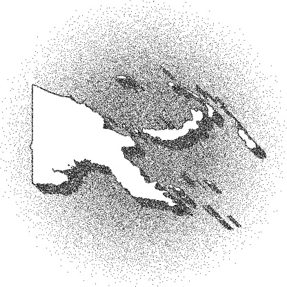 Map of Papua New Guinea draw with the stippling technique. Beautiful and trendy illustration created only with dots and isolated on a blank background. White map with dotted black outline and dark shadow. White background with a stippled circular gradient. (colors used: black and white). Vector Illustration (EPS10, well layered and grouped). Easy to edit, manipulate, resize or colorize. Vector and Jpeg file of different sizes.