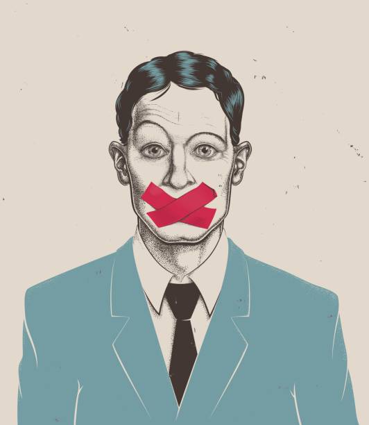stockillustraties, clipart, cartoons en iconen met stippling zakenman tape op mond - portrait man