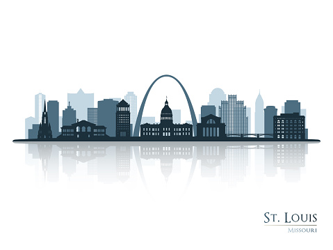 St.Louis skyline silhouette with reflection. Landscape St.Louis, Missouri. Vector illustration.