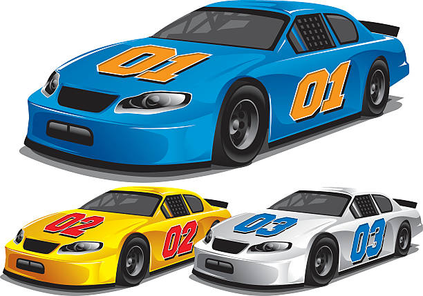 Stock Car Racing Stock Race Cars: Easy to change color with one gradient. racecar stock illustrations