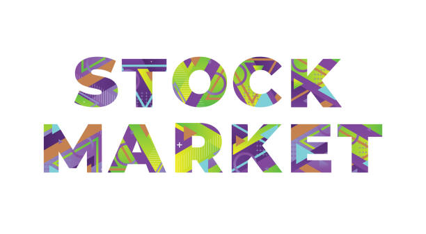 ilustraciones, imágenes clip art, dibujos animados e iconos de stock de stock market concept retro colorful word art illustration - nyse