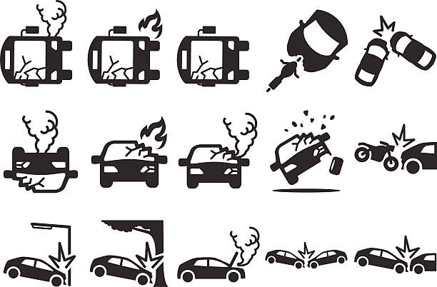 stockillustraties, clipart, cartoons en iconen met stock vector illustration: car crash icons - auto ongeluk