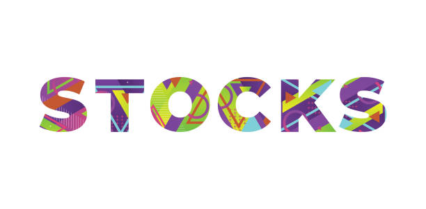 ilustraciones, imágenes clip art, dibujos animados e iconos de stock de stocks concept retro colorful word art illustration - nyse