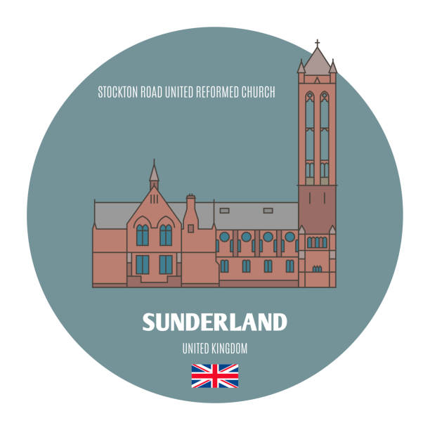 영국 선덜랜드에 있는 스톡턴 로드 유나이티드 개혁 교회. 유럽 도시의 건축 상징 - sunderland stock illustrations