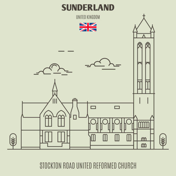 стоктон-роуд объединенная реформатская церковь в сандерленде, великобритания. значок ориентира - sunderland stock illustrations