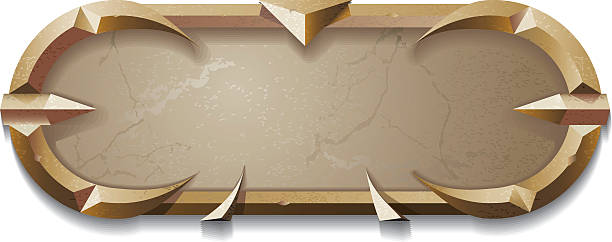 Stone Banner A stone shield or placard or banner. JPEG version included with download is XXL (18.6 in x 8.9 in. at 300 dpi). Elements are layered and labeled. metal borders stock illustrations