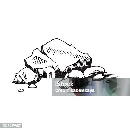 istock Stone pile of cobblestones or boulders, engraving vector illustration isolated. 1323219487