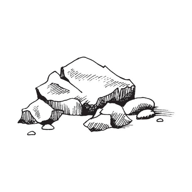 Stone pile of cobblestones or boulders, engraving vector illustration isolated. Stone pile of cobblestones or boulders, monochrome engraving vector illustration isolated on white background. Natural rocks and stones in vintage black and white style. boulder rock stock illustrations