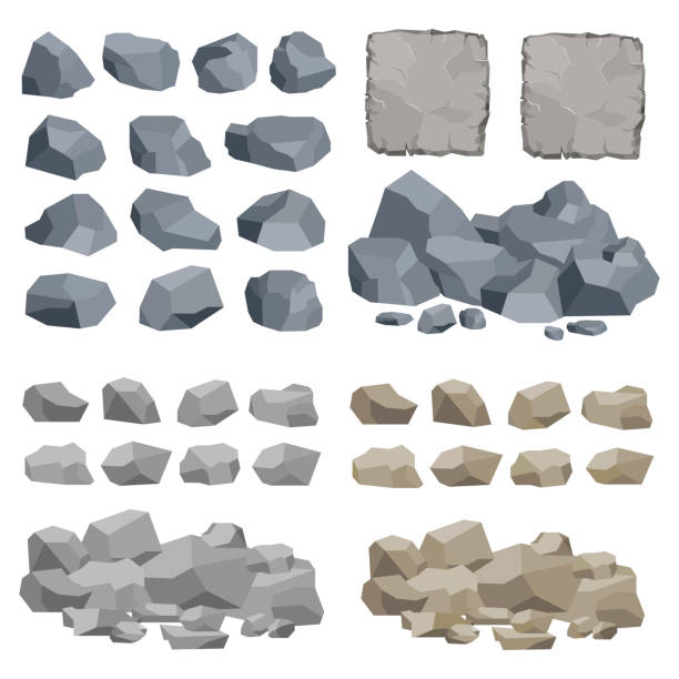 돌, 크고 작은 돌, 돌 세트. 플랫 디자인, 벡터 - 바위 stock illustrations