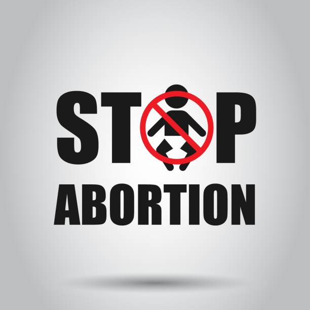 Stop abortion banner icon in flat style. Baby choice vector illustration on isolated background. Human rights business concept. Stop abortion banner icon in flat style. Baby choice vector illustration on isolated background. Human rights business concept. abortion protest stock illustrations