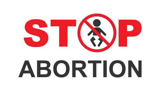 평면 스타일에서 낙태 배너 아이콘을 중지 합니다. 흰색 고립 된 배경에 아기 선택 벡터 일러스트. 인권 사업 개념. - abortion protest stock illustrations