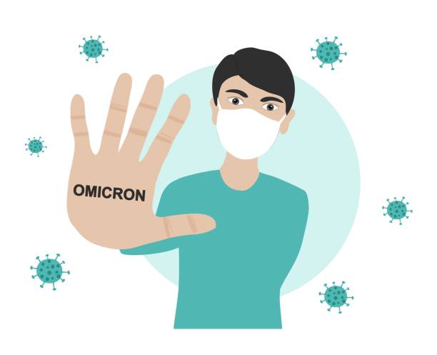 stop omicron variant b.1.1.529 of covid-19. new strain of coronavirus. people must wearing protective face mask to protect from infection disease vector illustration - south africa covid 幅插畫檔、美工圖案、卡通及圖標