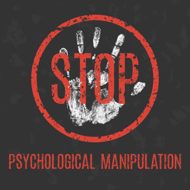 Stop psychological manipulation. Vector illustration. Social problems of humanity. Stop psychological manipulation. person hypnotized by mass media stock illustrations