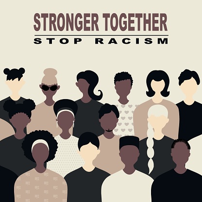 Stop racism and stronger together concept. protests, protest,  African Americans and white people against racism, protest banners and posters about Human Right of Black People in US