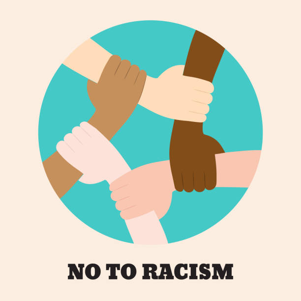 Stop racism icon Stop racism icon. Motivational poster against racism and discrimination. Many hands of different races together in a circle. Vector Illustration ethnicity stock illustrations