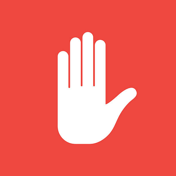 Stop sign hand Stop sign, human hand palm on red background. Vector illustration blocking icon waiting stock illustrations