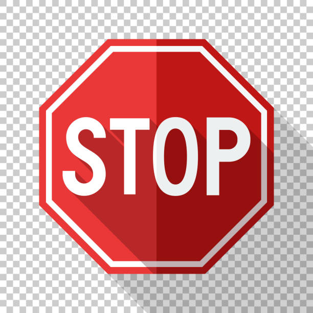 Stop sign in flat style with long shadow on transparent background Stop sign in flat style with long shadow on transparent background stop sign stock illustrations