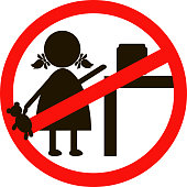 Stop or ban sign with child icon isolated on white background. Children are prohibited vector illustration. Kid is not allowed image. Babies are banned.