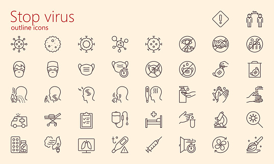 Virology medical outline icon set. Was created with grids for pixel perfect (if use minimal icon size 128x128px)